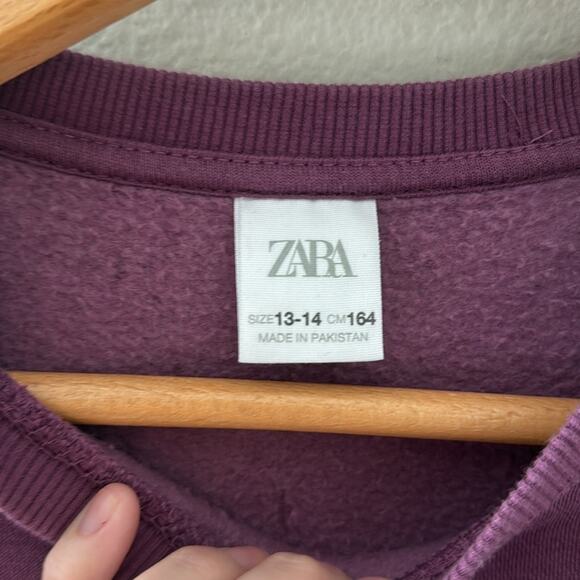 Zara Bright Purple Crewneck Bee Embroidered | Size 13-14 Girls Oversized - Picture 4 of 7